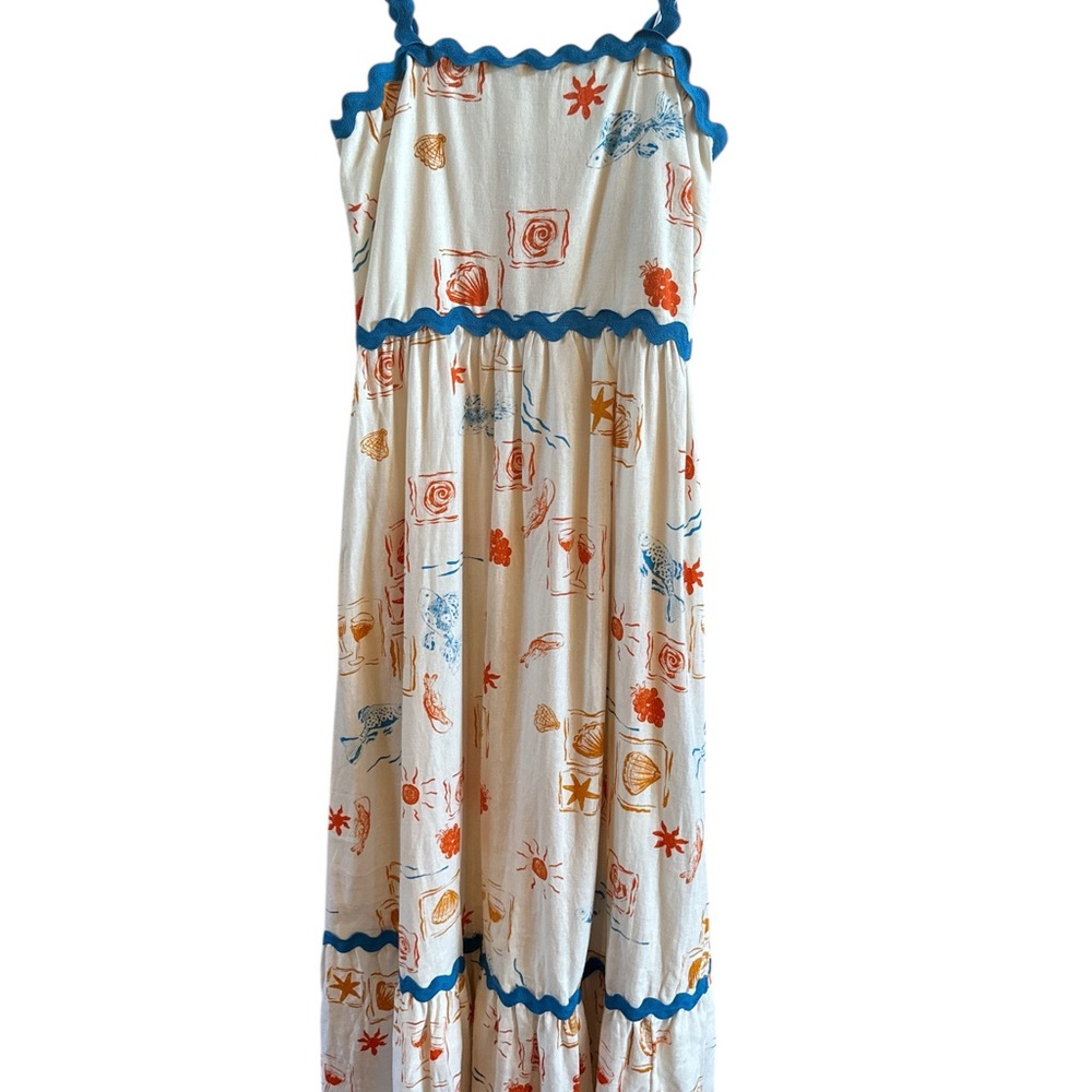 CeCe NWT Women’s Seashore Theme Linen Blend Size Small‎ Tiered Maxi Dress